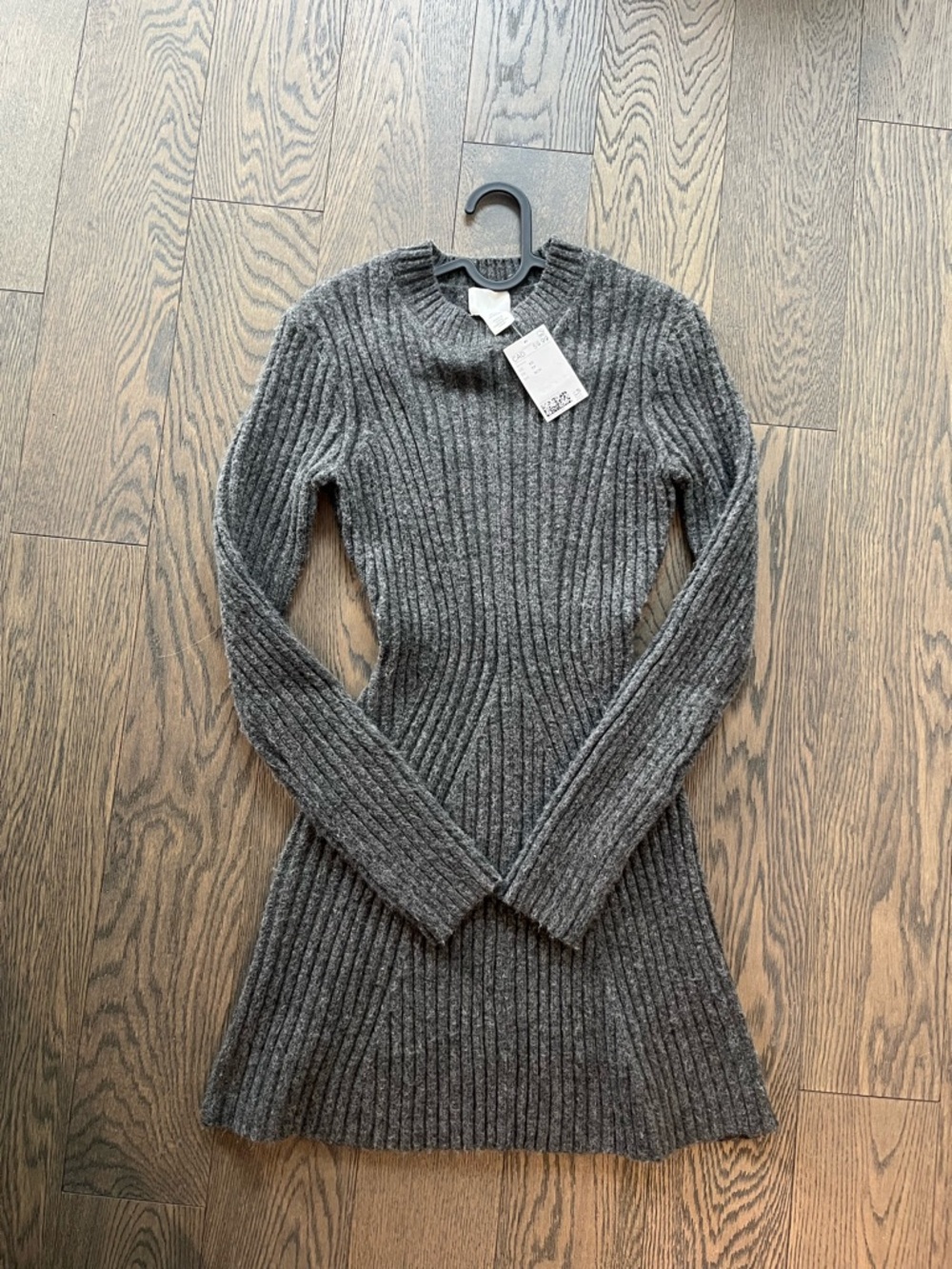 H&M Women’s Ribbed Knit Long Sleeve Dress — Gray XS